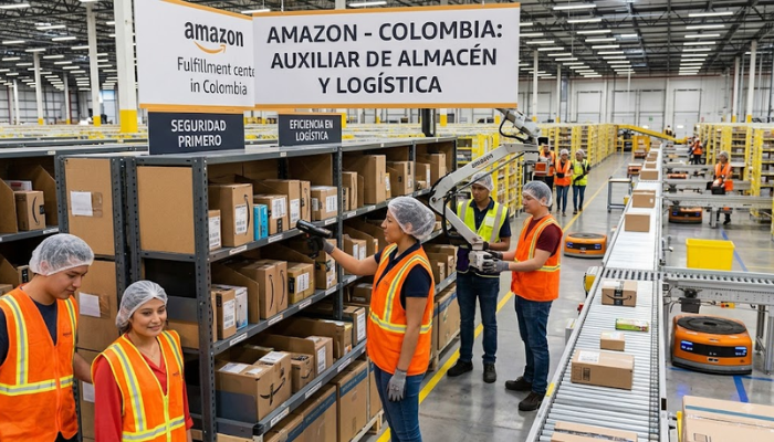 Trabajador escaneando cajas en un enorme centro de distribución logístico